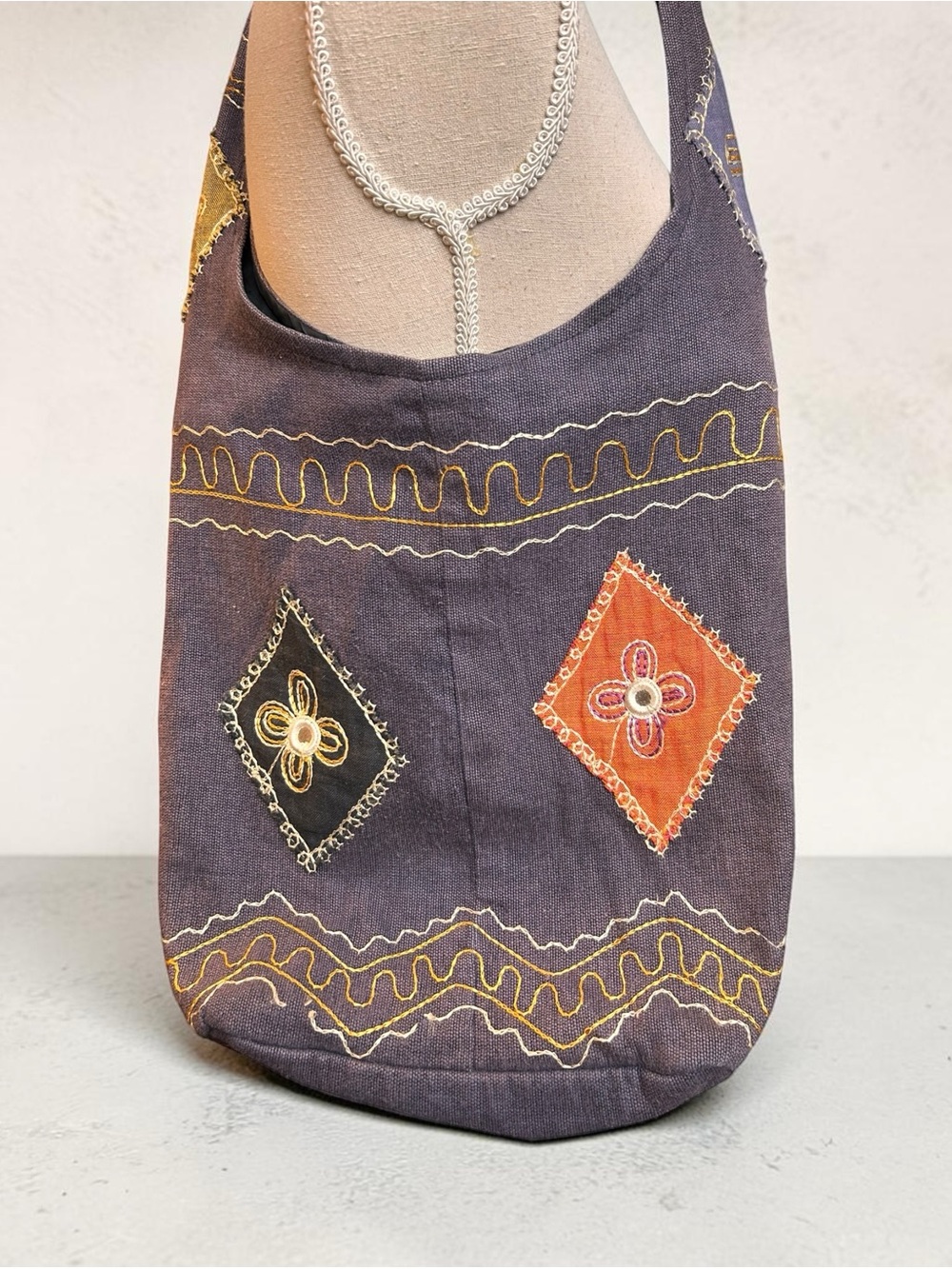 🚨 SALE! Canvas hobo bag, hand-embroidered diamond patches Y2K Boho Shoulder Bag